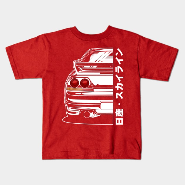 Nissan Skyline GTR R33 (White Print) Kids T-Shirt by idrdesign